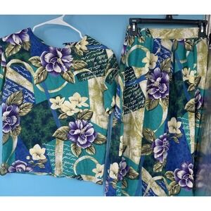 Vintage  Norton McNaughton Midi Skirt Set Sz P6 Pull On Tropical 80s